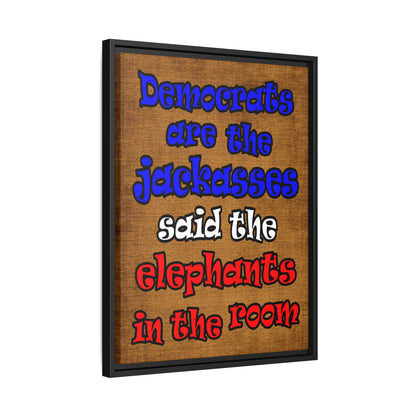 donkeys and elephants - framed canvas art (brown papyrus)