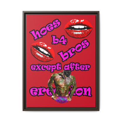 hoes b4 bros - framed canvas art (dark red)
