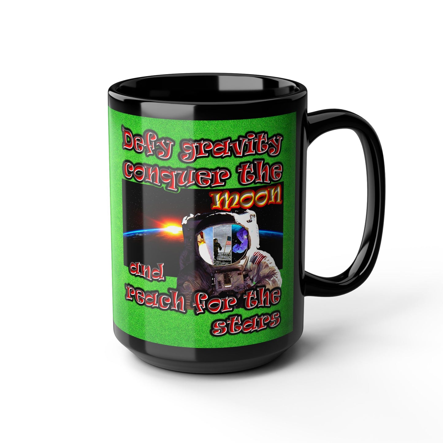 defy conquer reach - Black Mug (green turf)