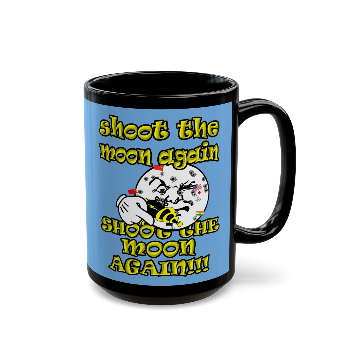 shoot the moon again - Black Mug (light blue)
