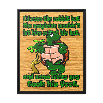 turtle race - framed canvas art (butterscotch wood finish)