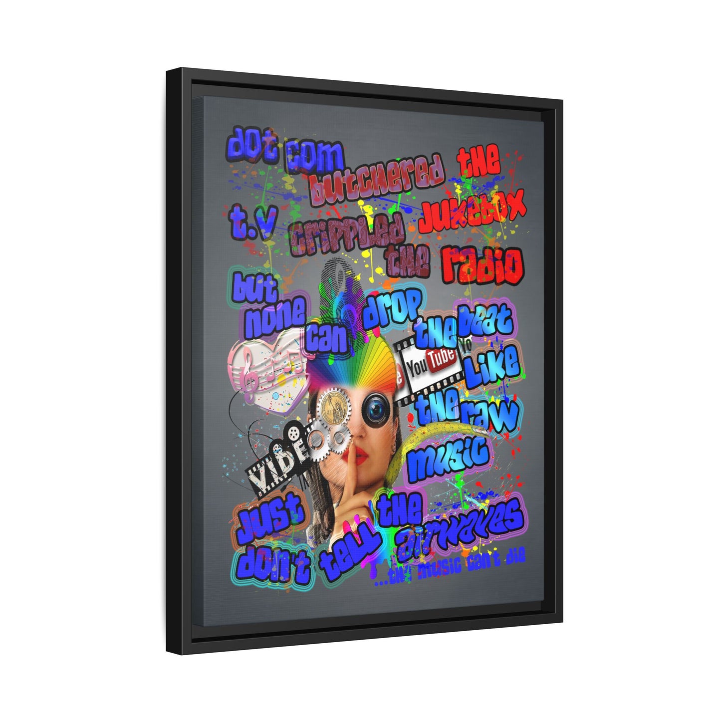 drop the beat - framed canvas art (grey-light grey)