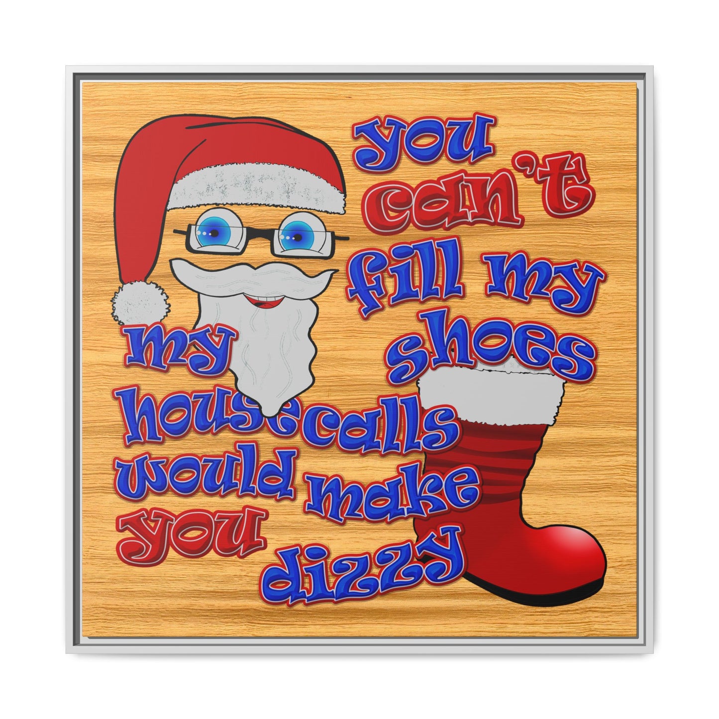 santa's shoes - framed canvas art (butterscotch wood finish)