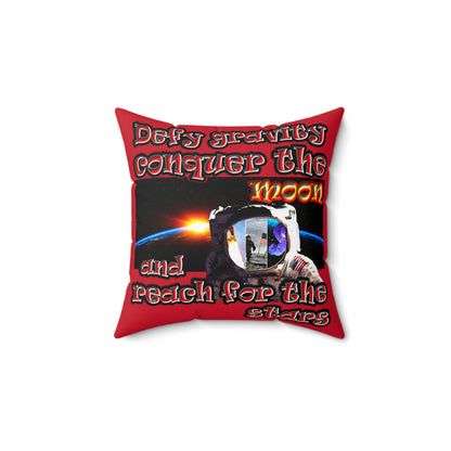 defy conquer reach - Spun Polyester Square Pillow - (dark red)