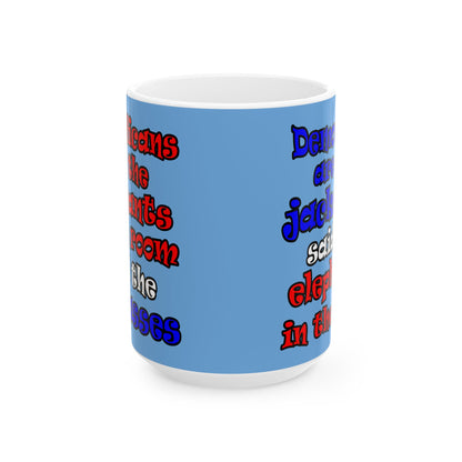 donkeys and elephants - White Mug (light blue)