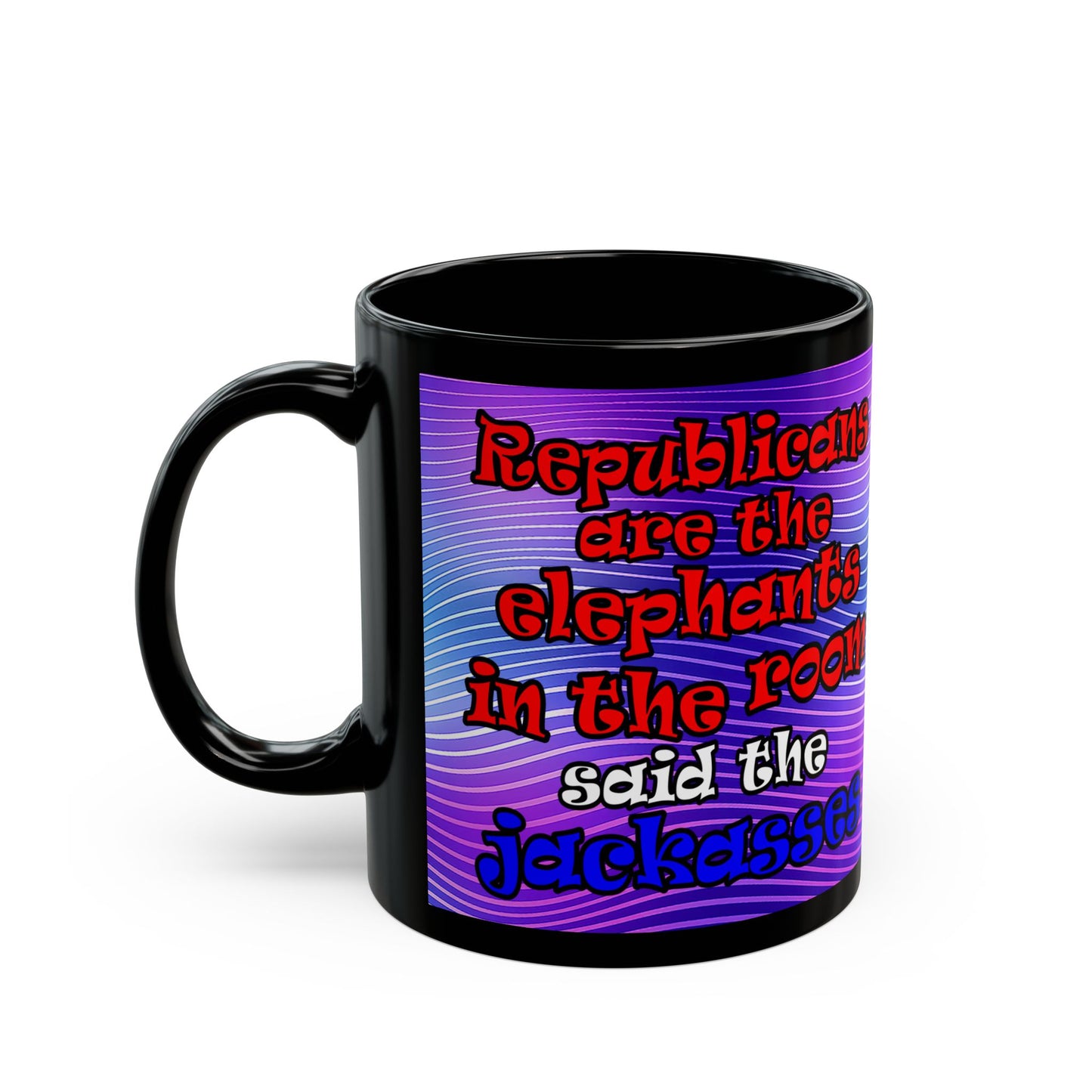 donkeys and elephants - Black Mug (purple wave)