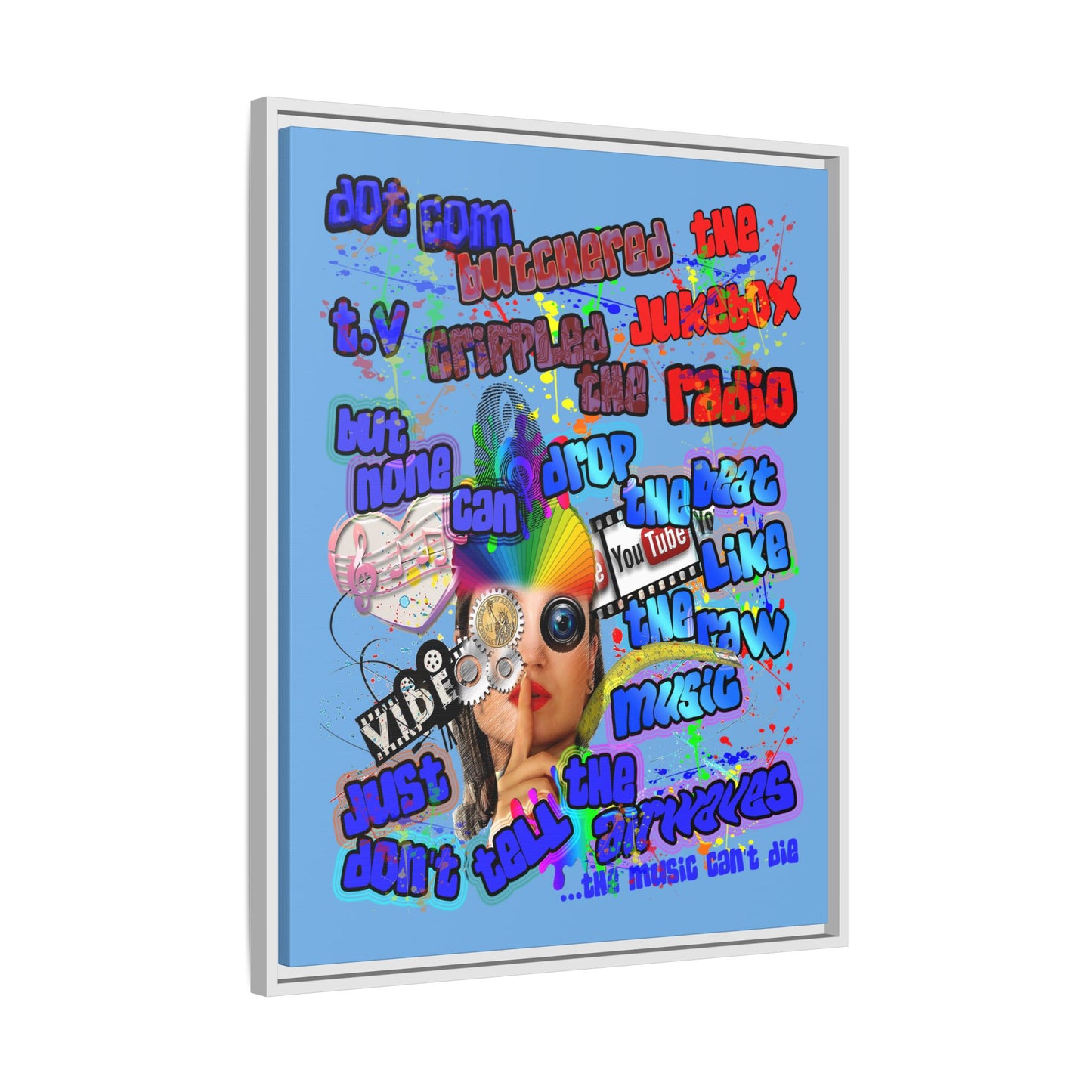 drop the beat - framed canvas art (light blue)