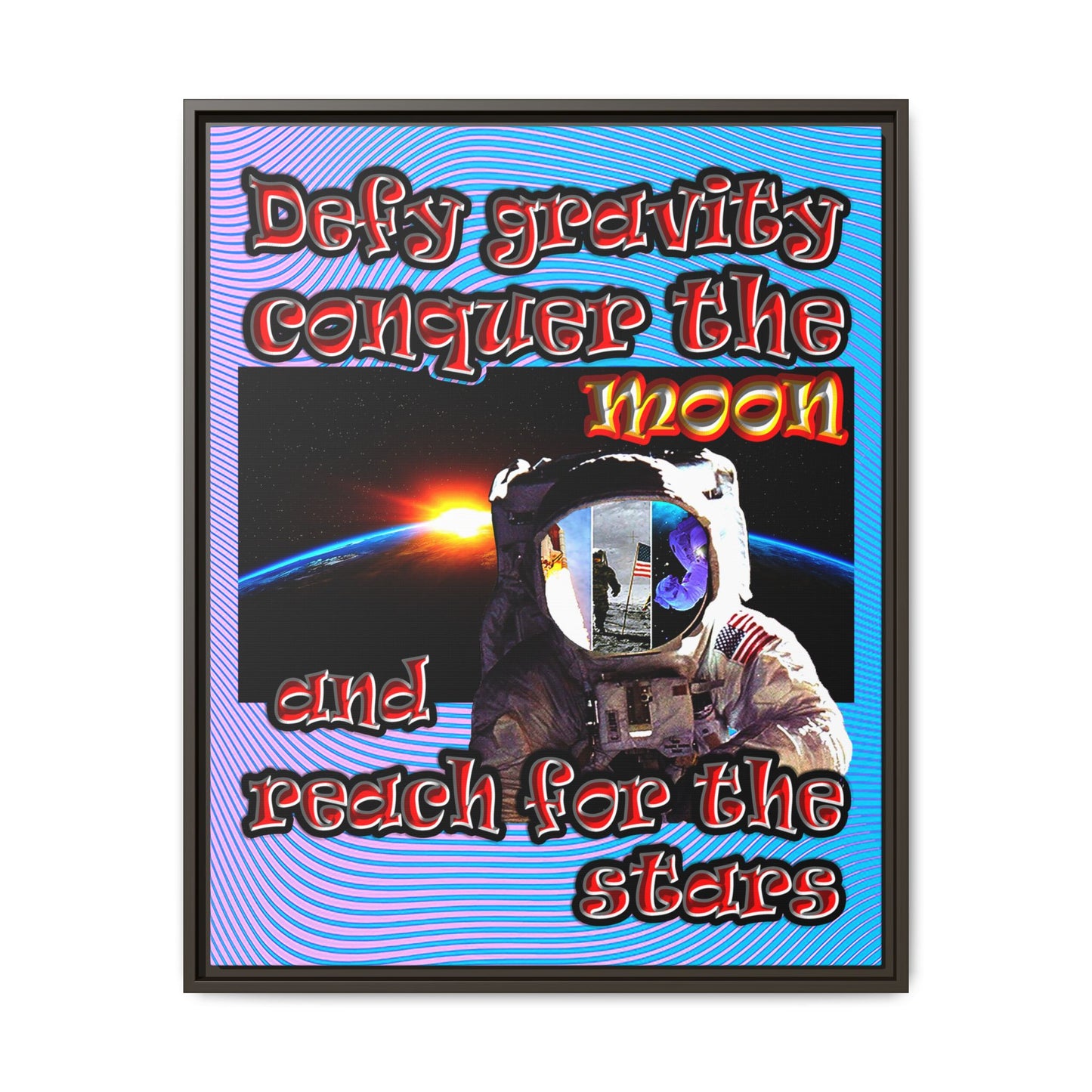 defy conquer reach - framed canvas art (light blue-purple wave)