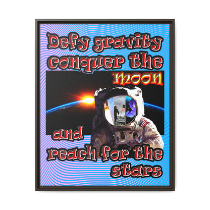 defy conquer reach - framed canvas art (light blue-purple wave)