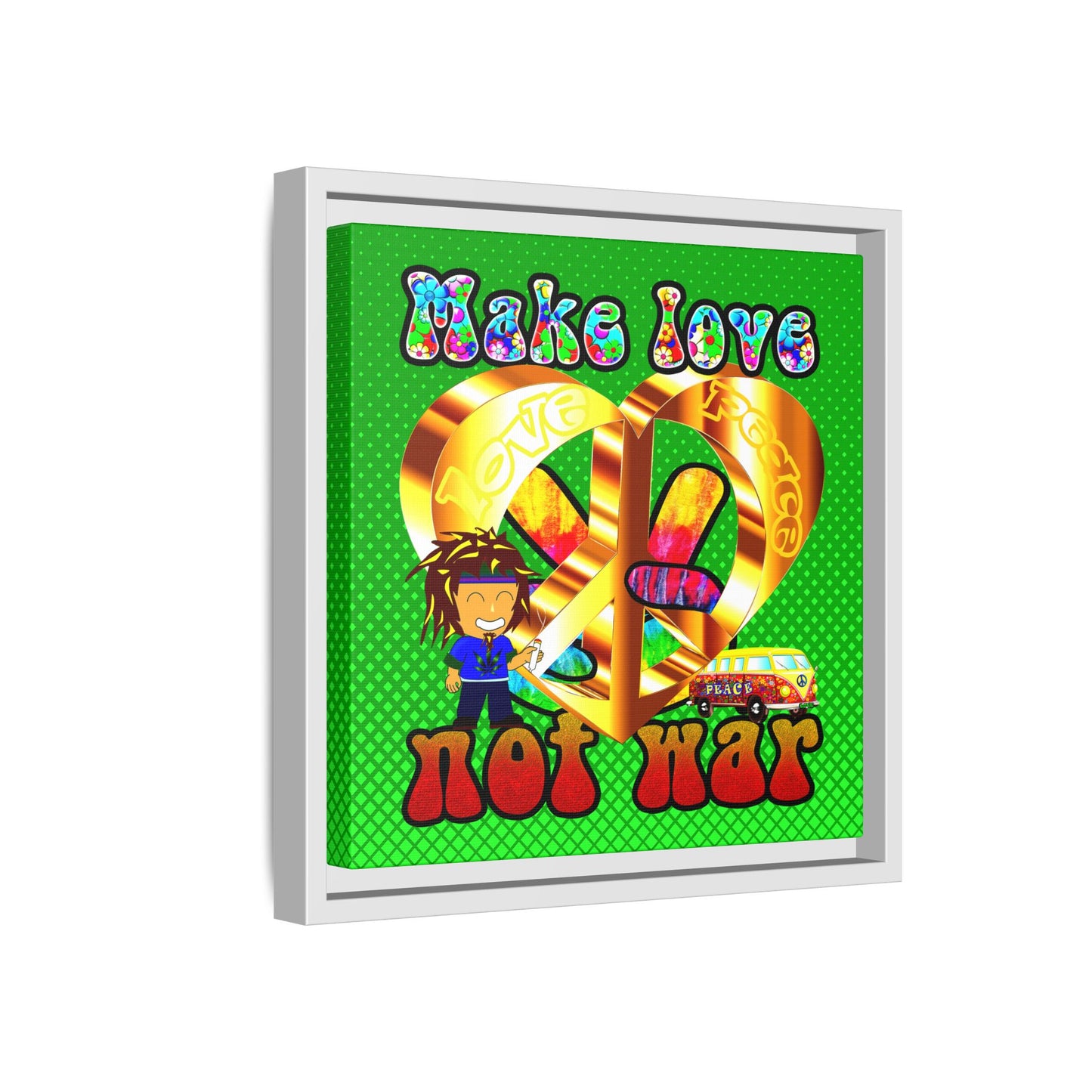 love peace - framed canvas art (logo green)
