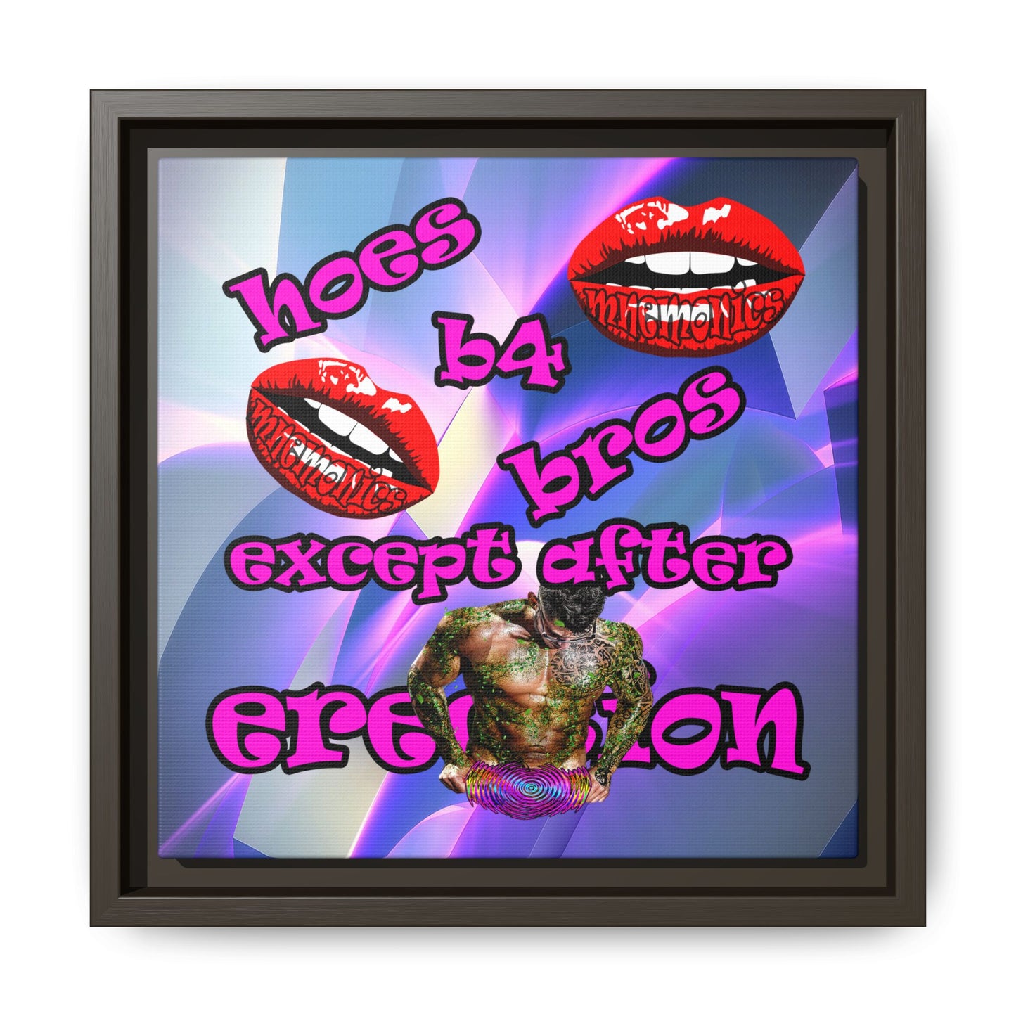 hoes b4 bros - framed canvas art (grey-pink wave)