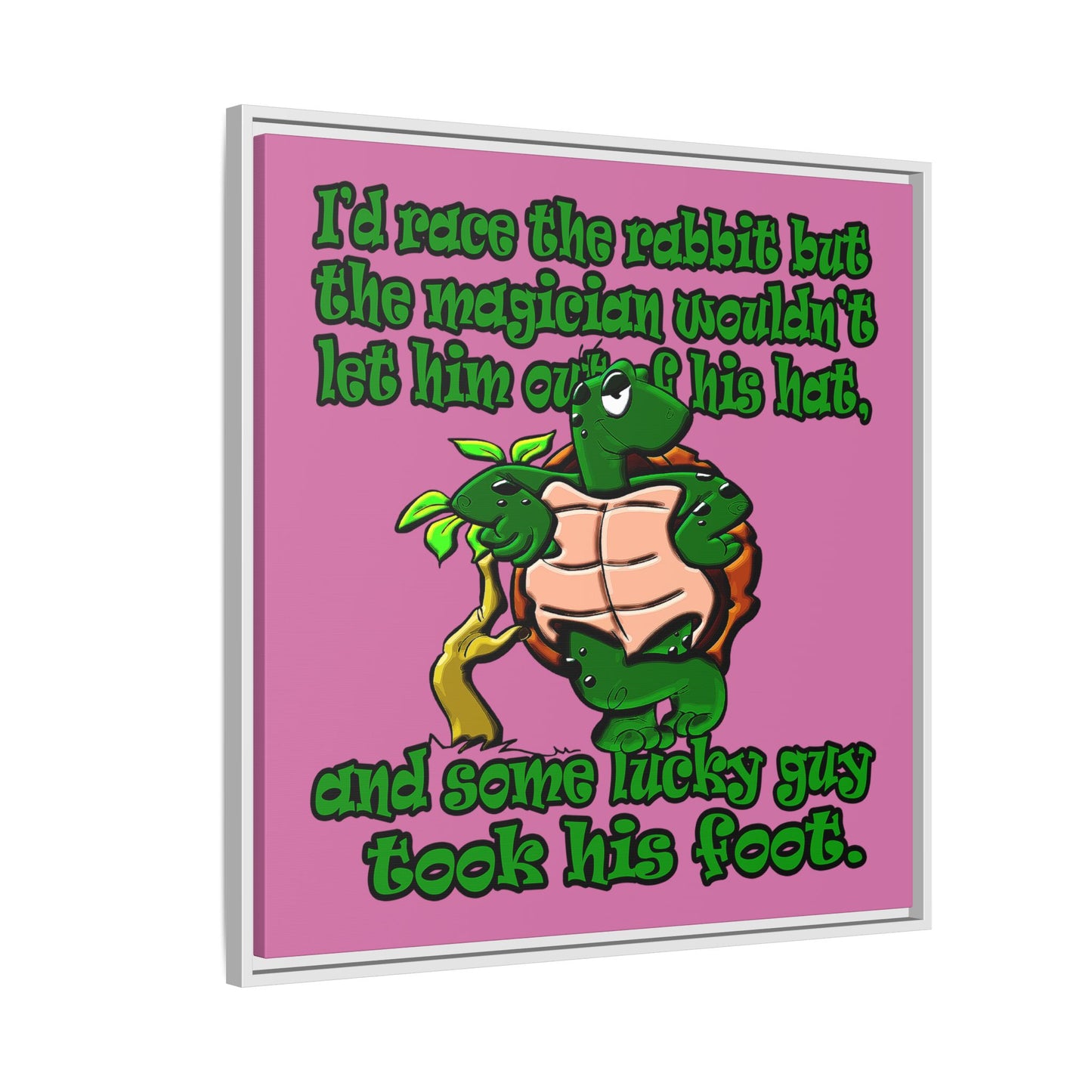 turtle race - framed canvas art (light pink)