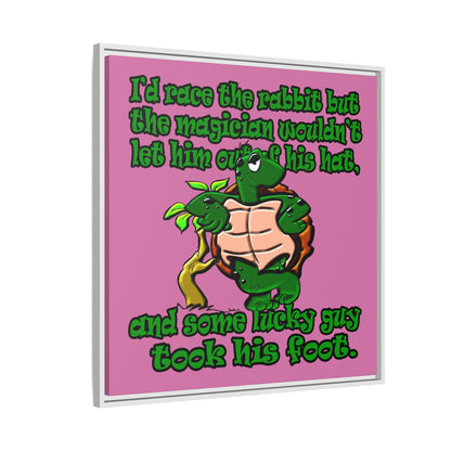 turtle race - framed canvas art (light pink)