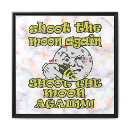 shoot the moon again - framed canvas art (white marble)