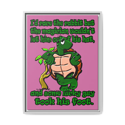 turtle race - framed canvas art (light pink)