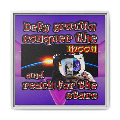 defy conquer reach - framed canvas art (purple-pink wave)