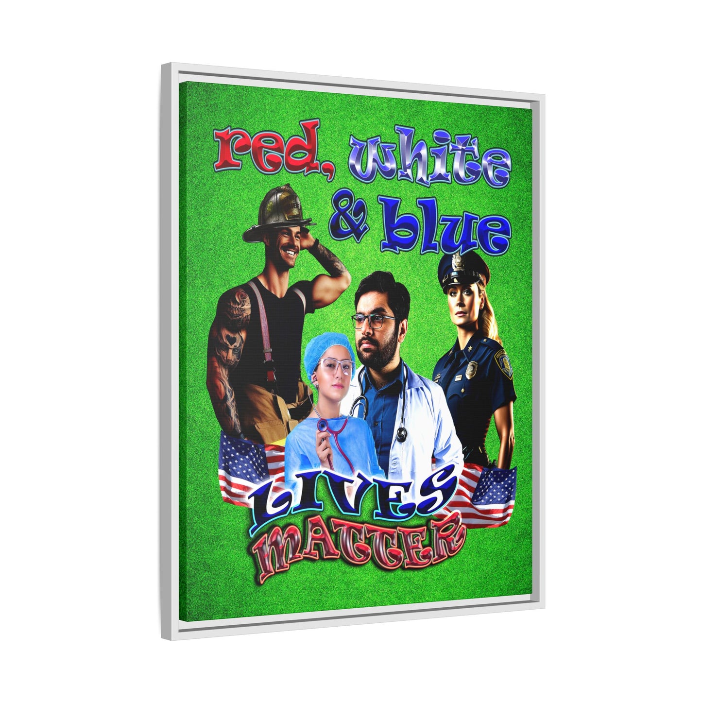 rw&b lives matter - framed canvas art (green turf)
