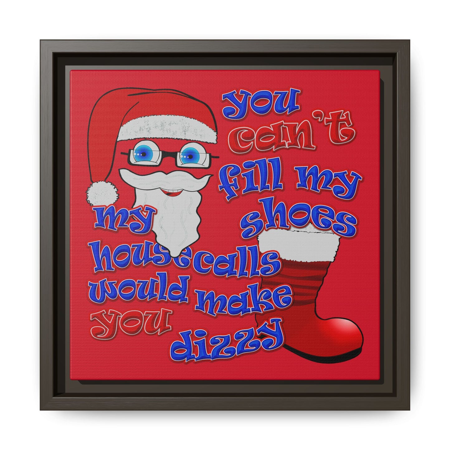 santa's shoes - framed canvas art (dark red)