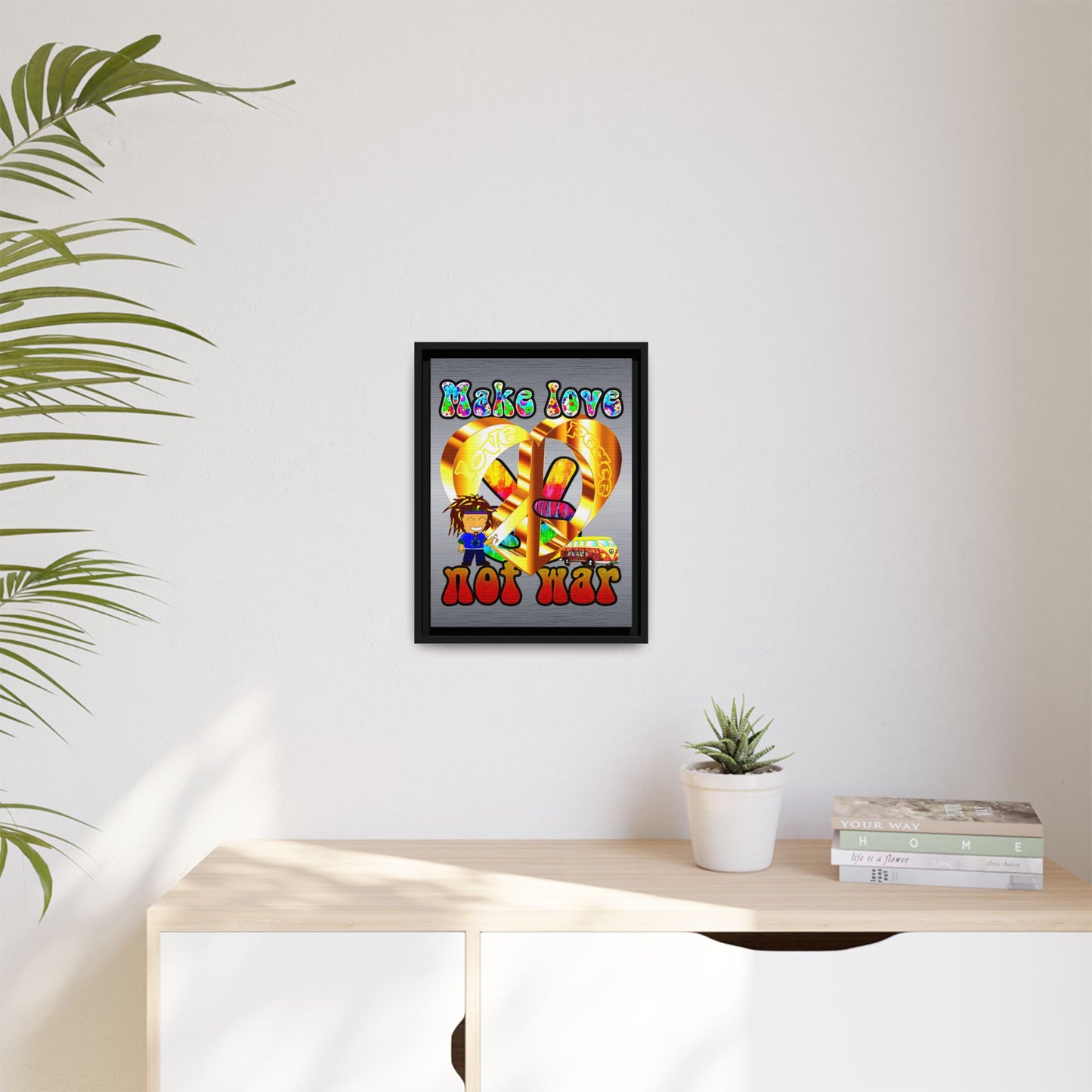 love peace - framed canvas art (brushed nickel)