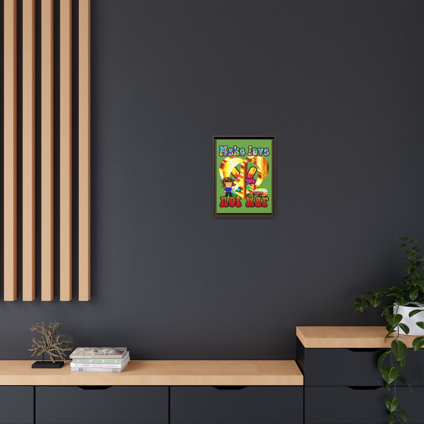 love peace - framed canvas art (green)
