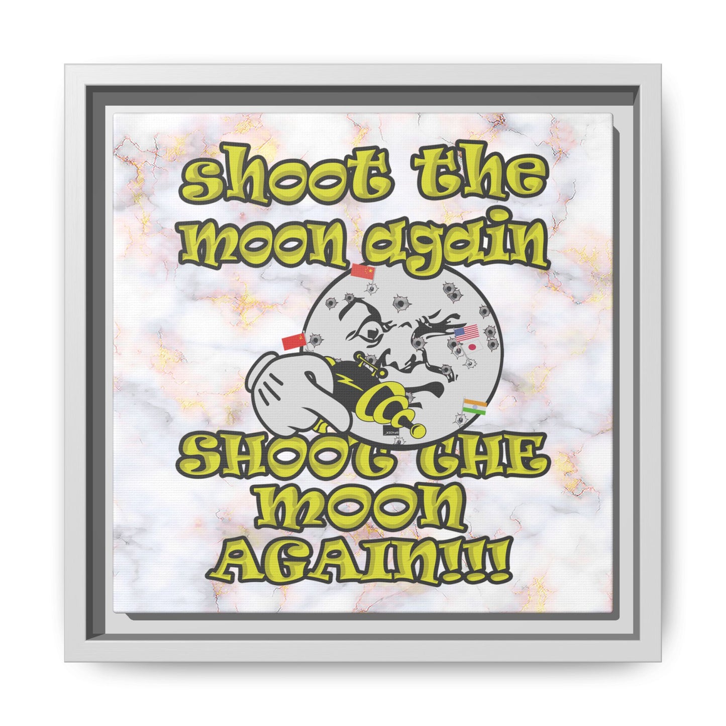 shoot the moon again - framed canvas art (white marble)