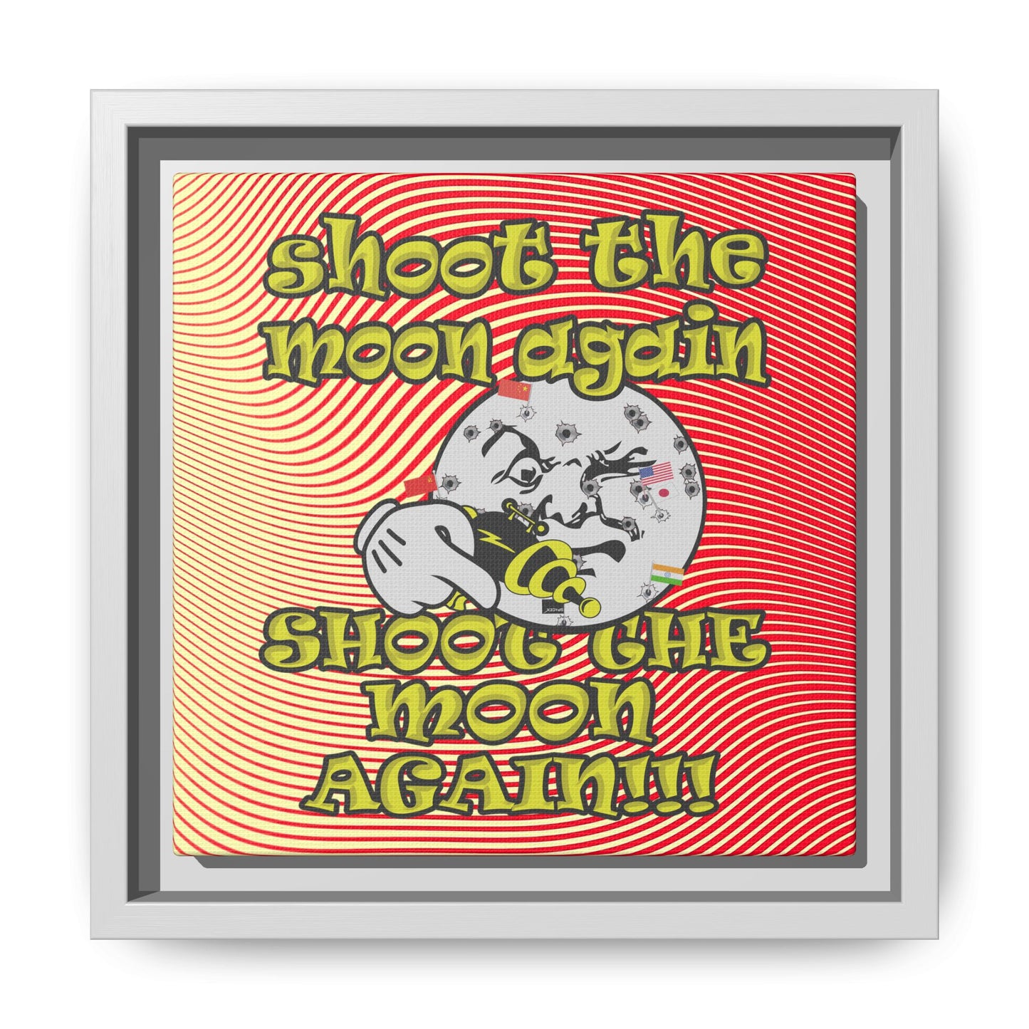 shoot the moon again - framed canvas art (yellow-orange wave)