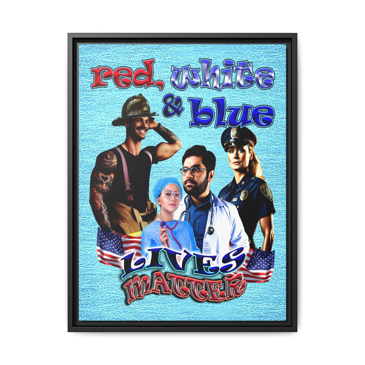 rw&b lives matter - framed canvas art (faded blue)