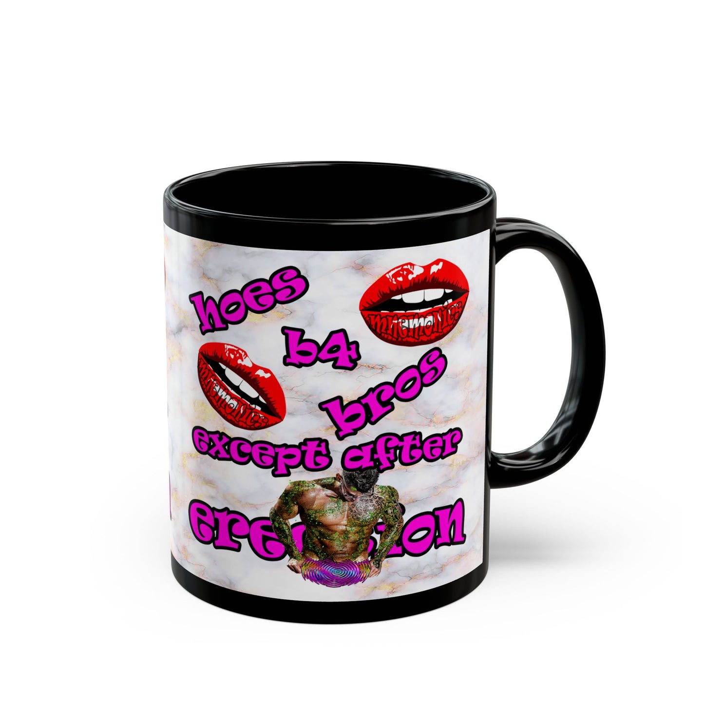 hoes b4 bros - Black Mug (white marble)