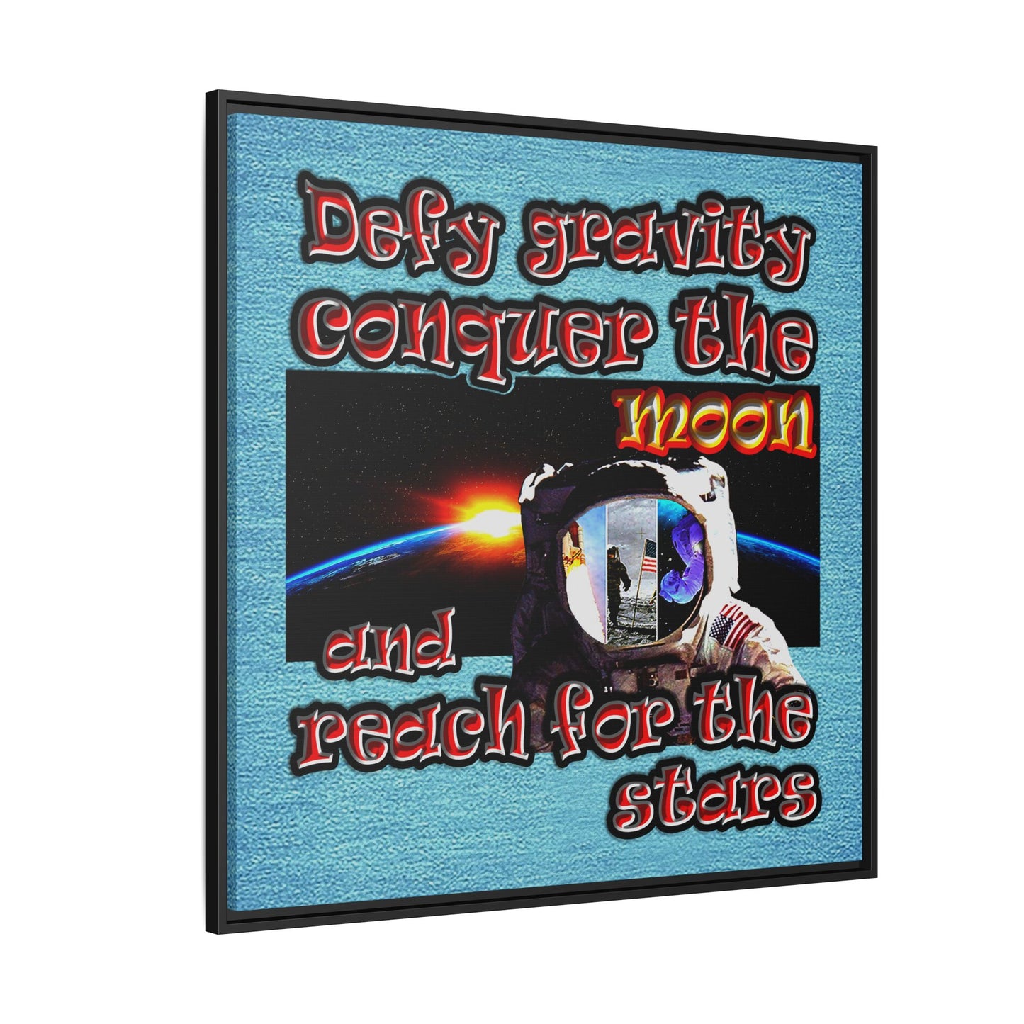 defy conquer reach - framed canvas art (faded blue)
