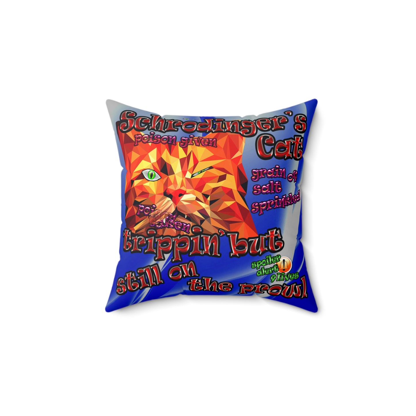schrodinger's cat - Spun Polyester Square Pillow - (blue-white wave)