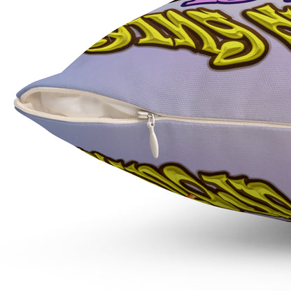 the bum's shit - Spun Polyester Square Pillow - (light blue-pink wave)