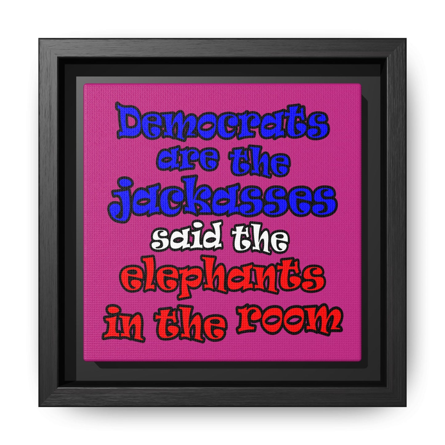 donkeys and elephants - framed canvas art (pink)