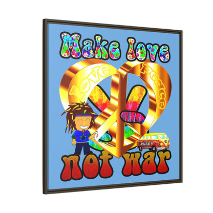 love peace - framed canvas art (light blue)