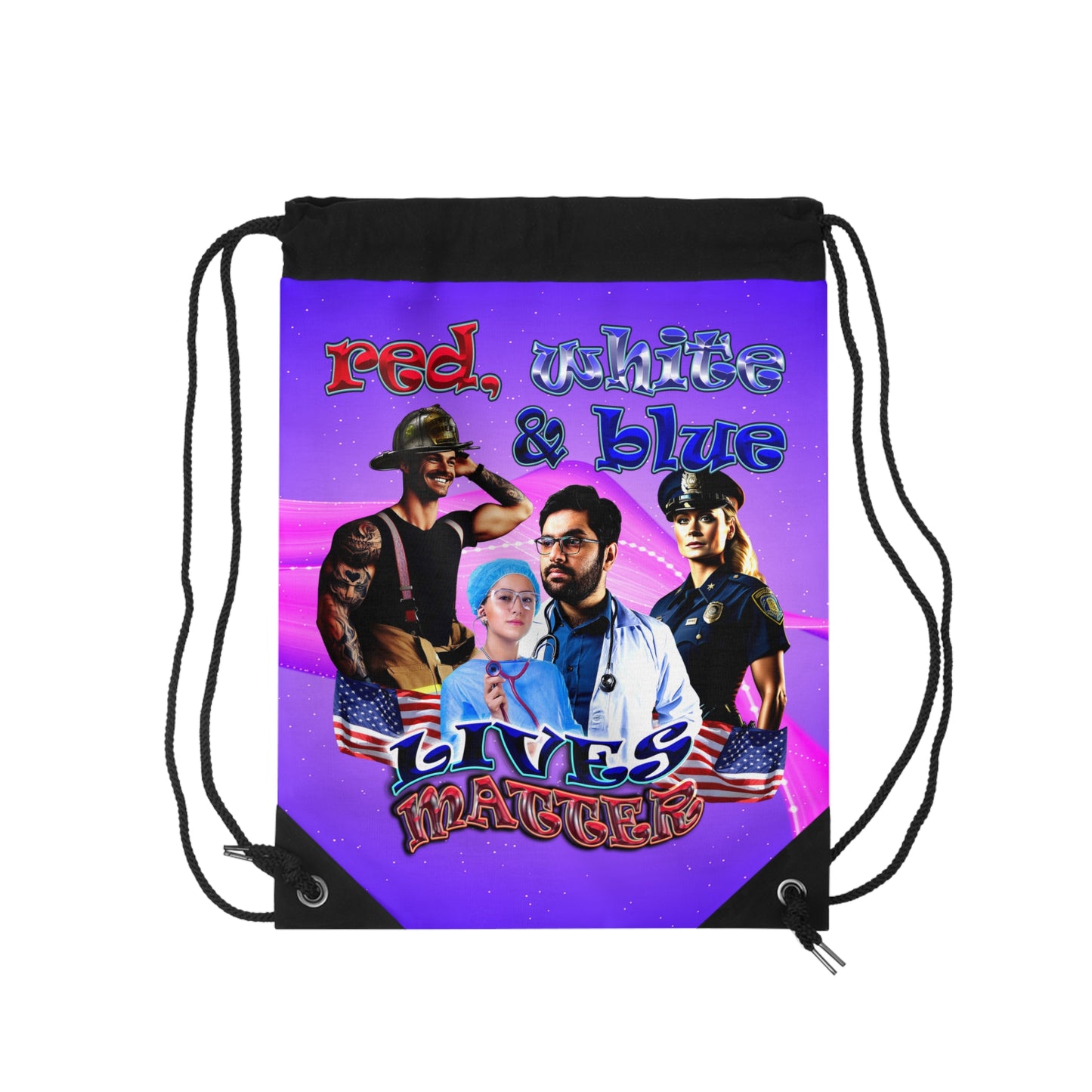 rw&b lives matter - Drawstring Bag (purple-pink wave)