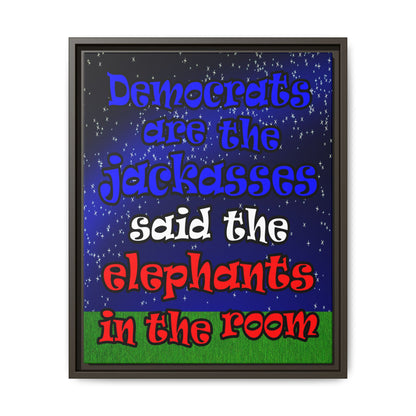 donkeys and elephants - framed canvas art ('snoops' background)
