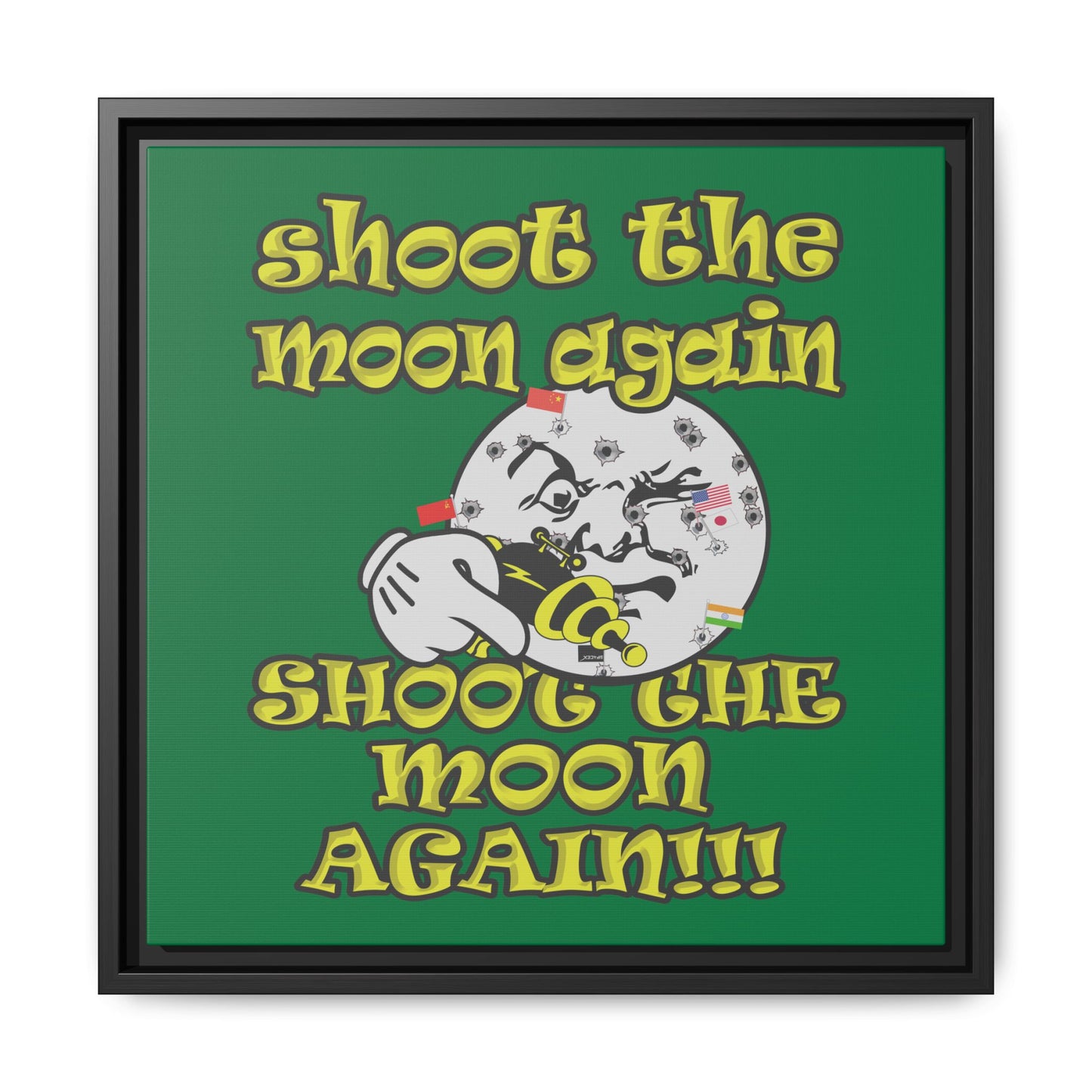 shoot the moon again - framed canvas art (dark green)