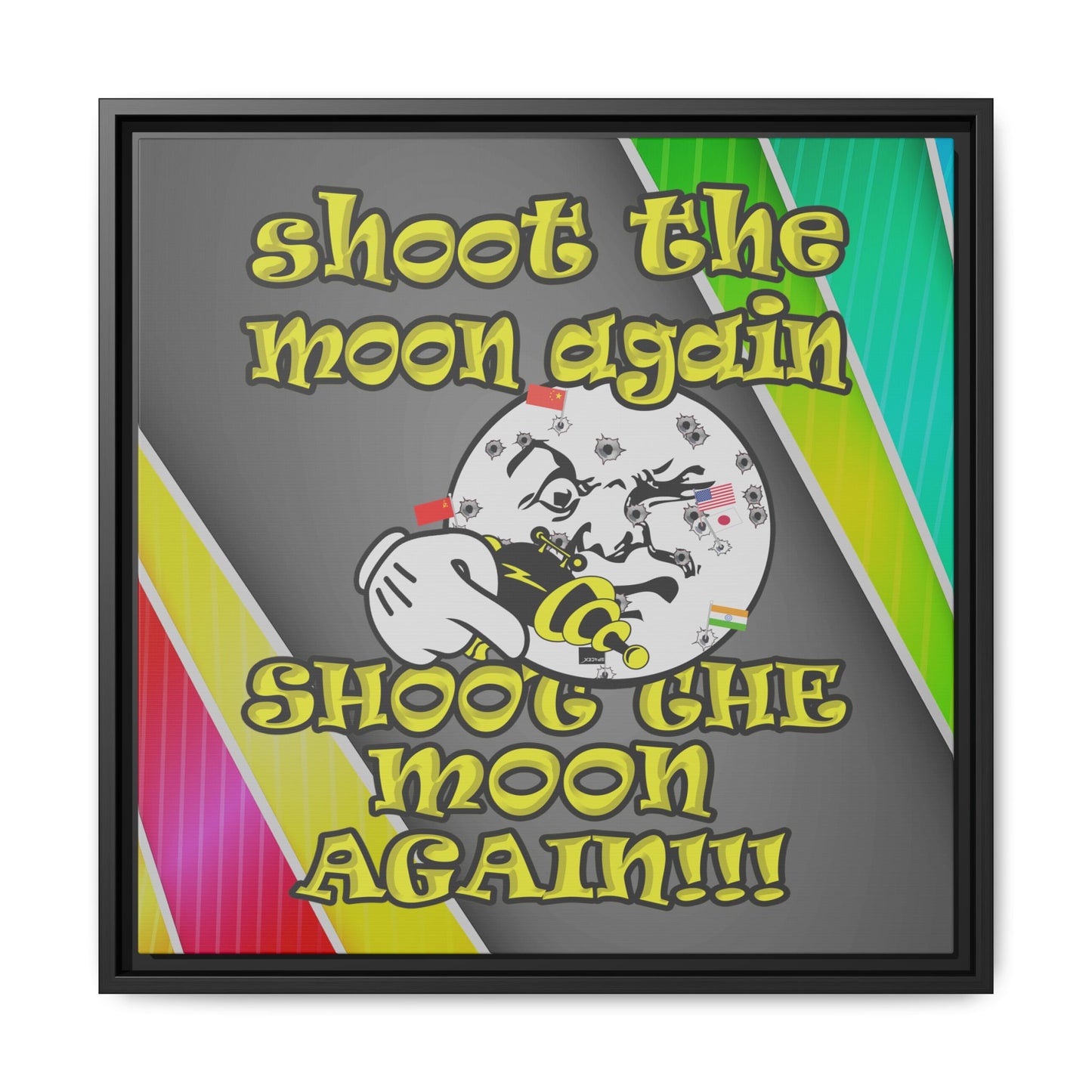 shoot the moon again - framed canvas art (rainbow split)