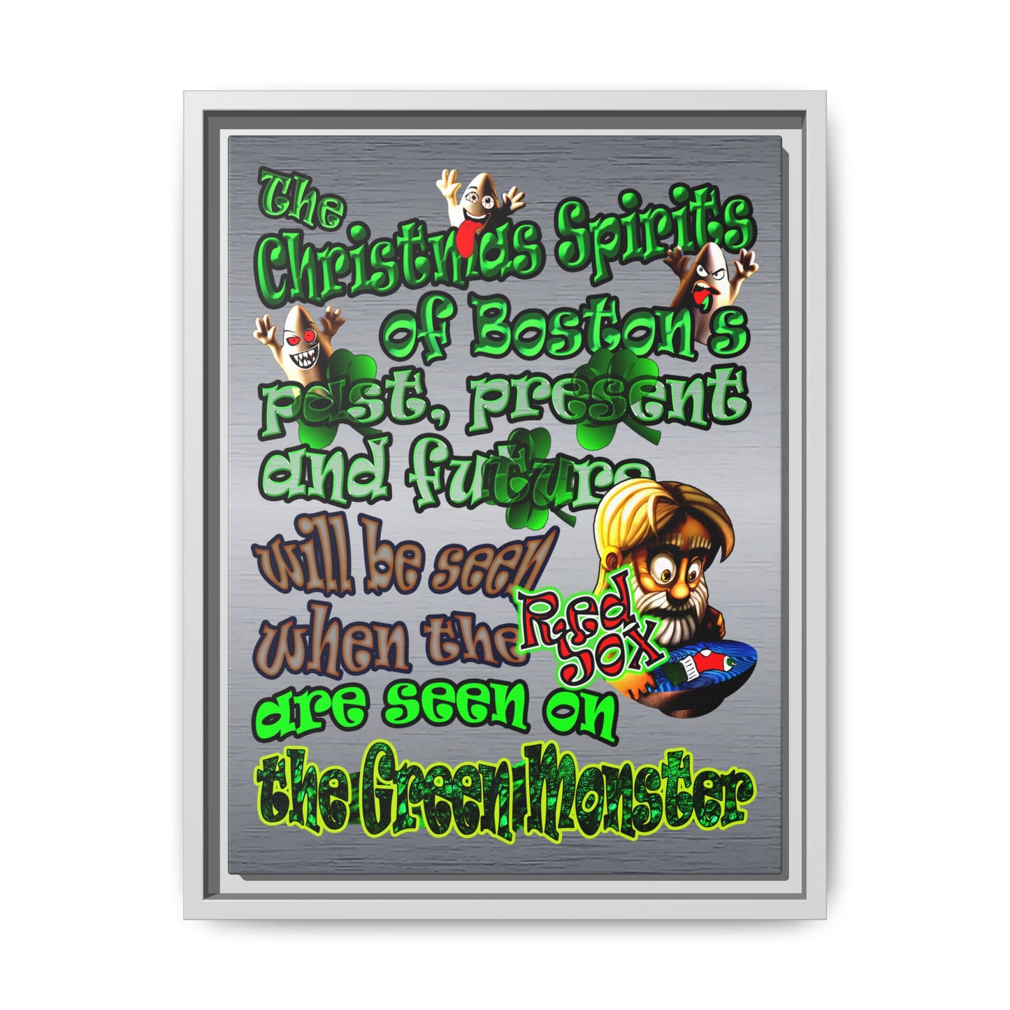 christmas spirits of boston - framed canvas art (brushed nickel)