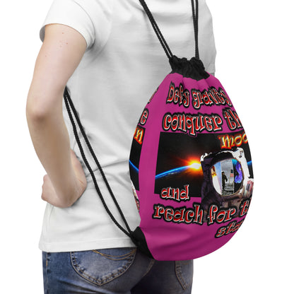 defy conquer reach - Drawstring Bag (pink)