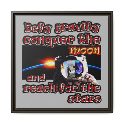 defy conquer reach - framed canvas art (light grey)