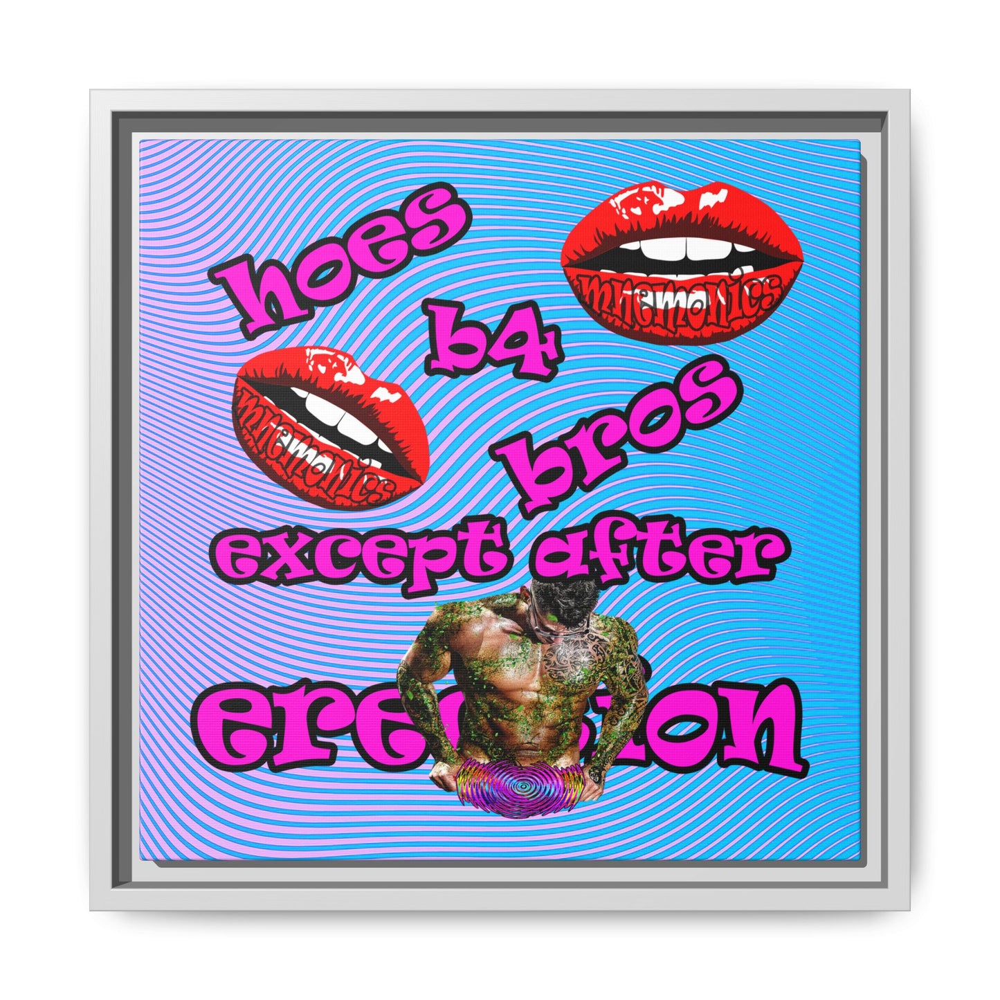 hoes b4 bros - framed canvas art (light blue-purple wave)