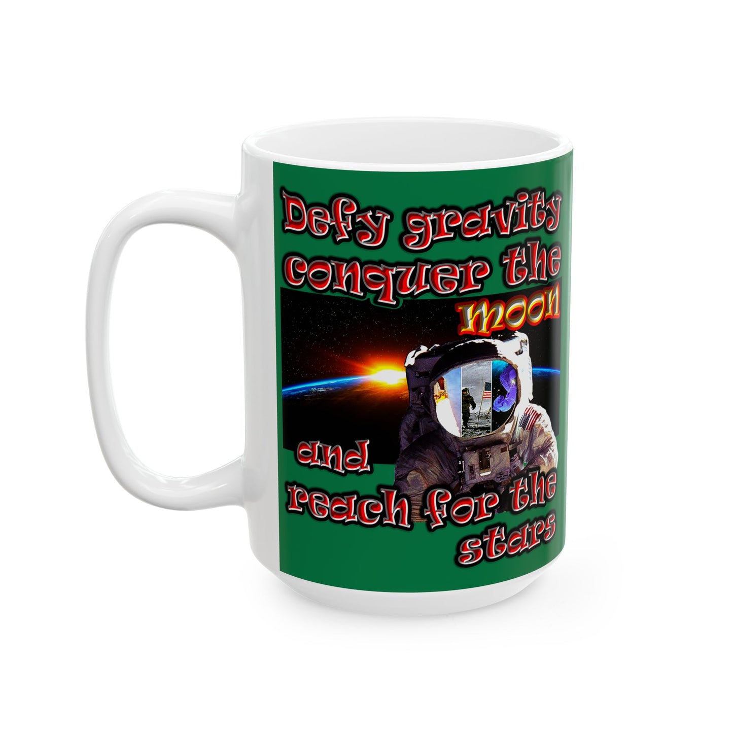 defy conquer reach - White Mug (dark green)