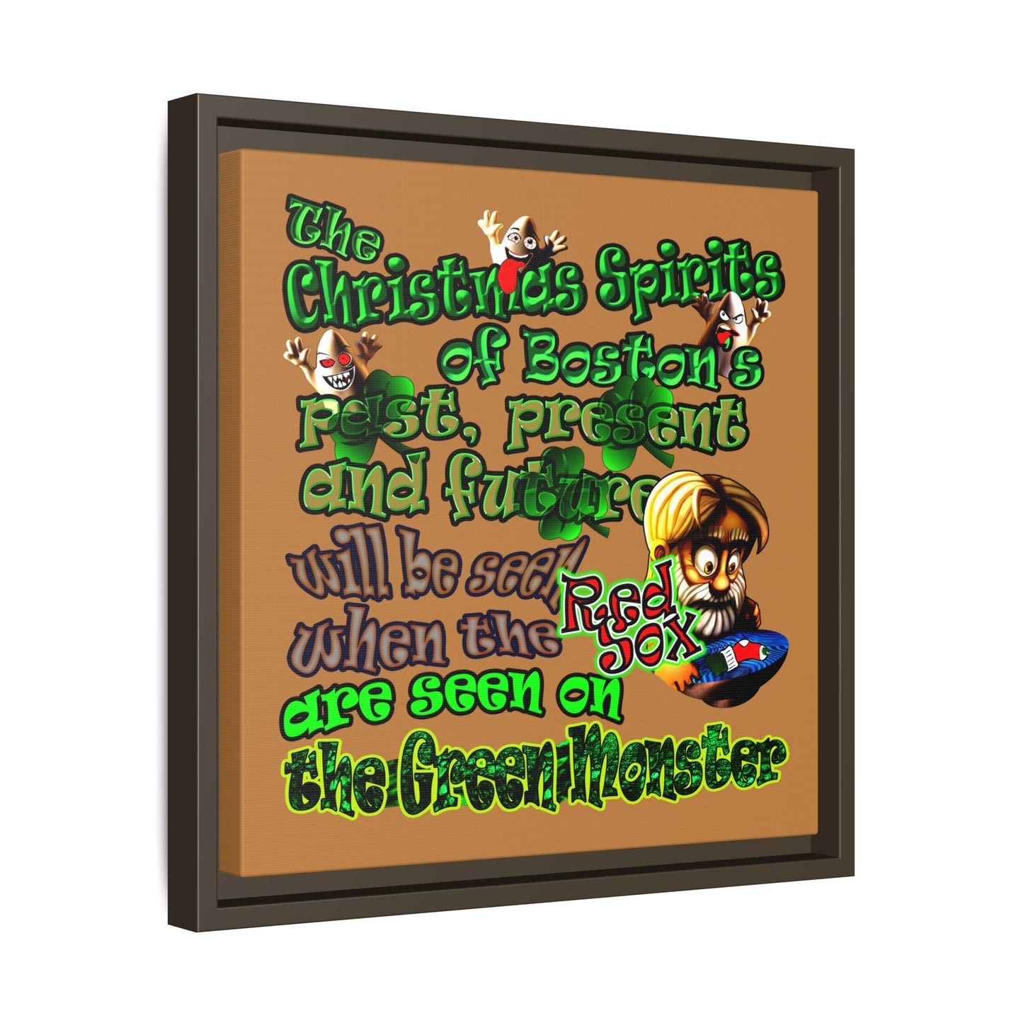 christmas spirits of boston - framed canvas art (light brown)