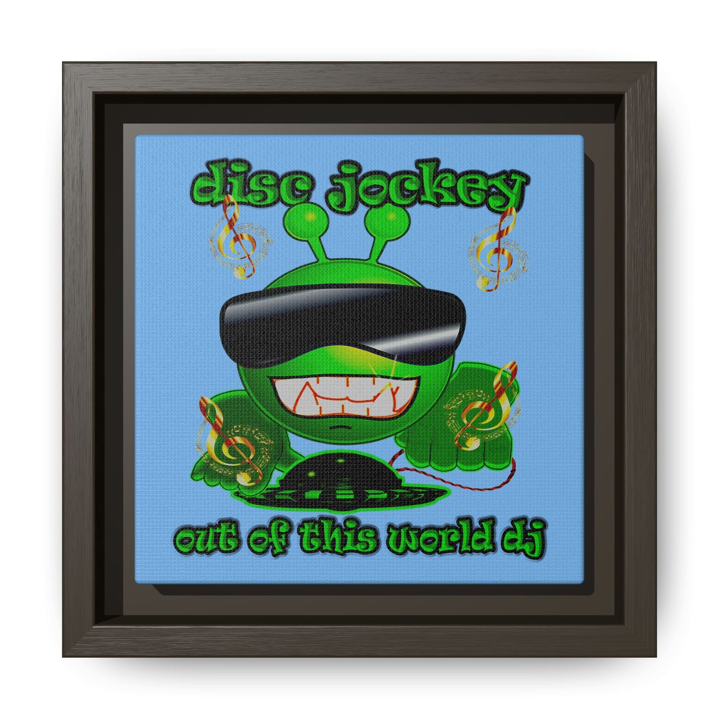 disc jockey - framed canvas art (light blue)