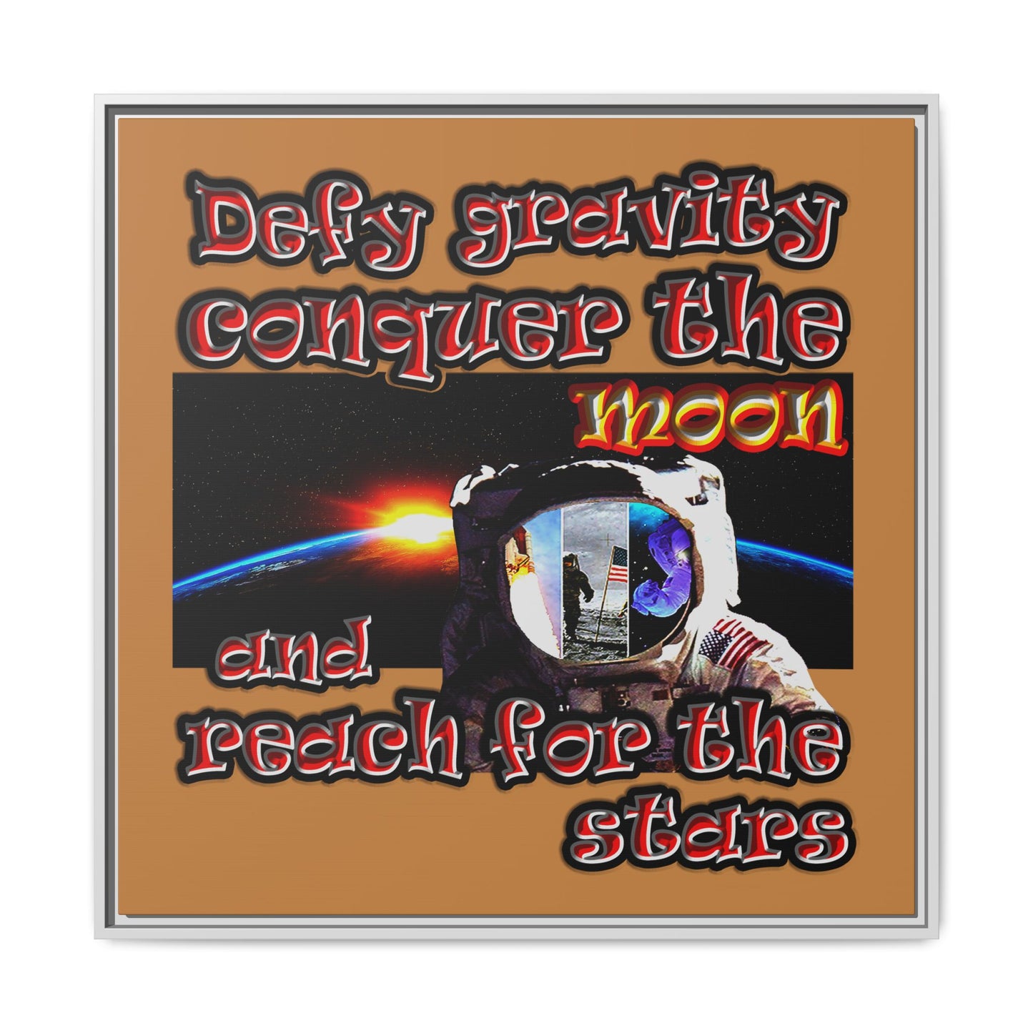 defy conquer reach - framed canvas art (light brown)