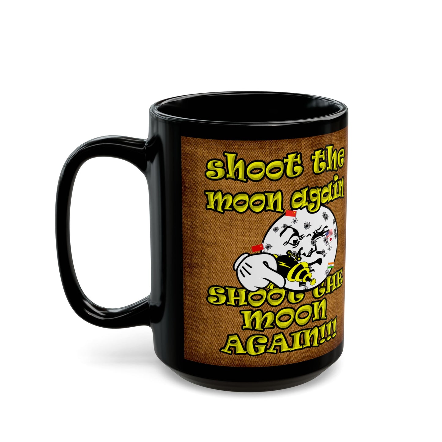 shoot the moon again - Black Mug (brown papyrus)