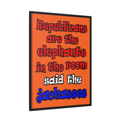 donkeys and elephants - framed canvas art (orange)