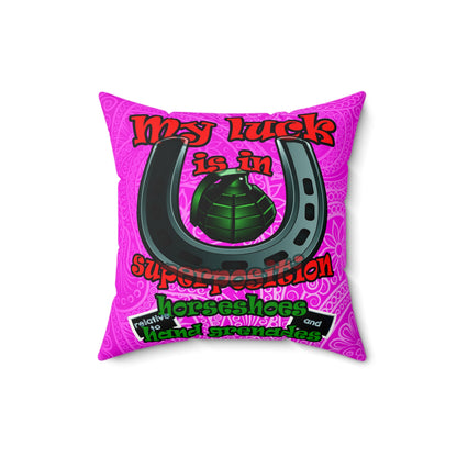 my luck - Faux Suede Square Pillow - (pink swirl)
