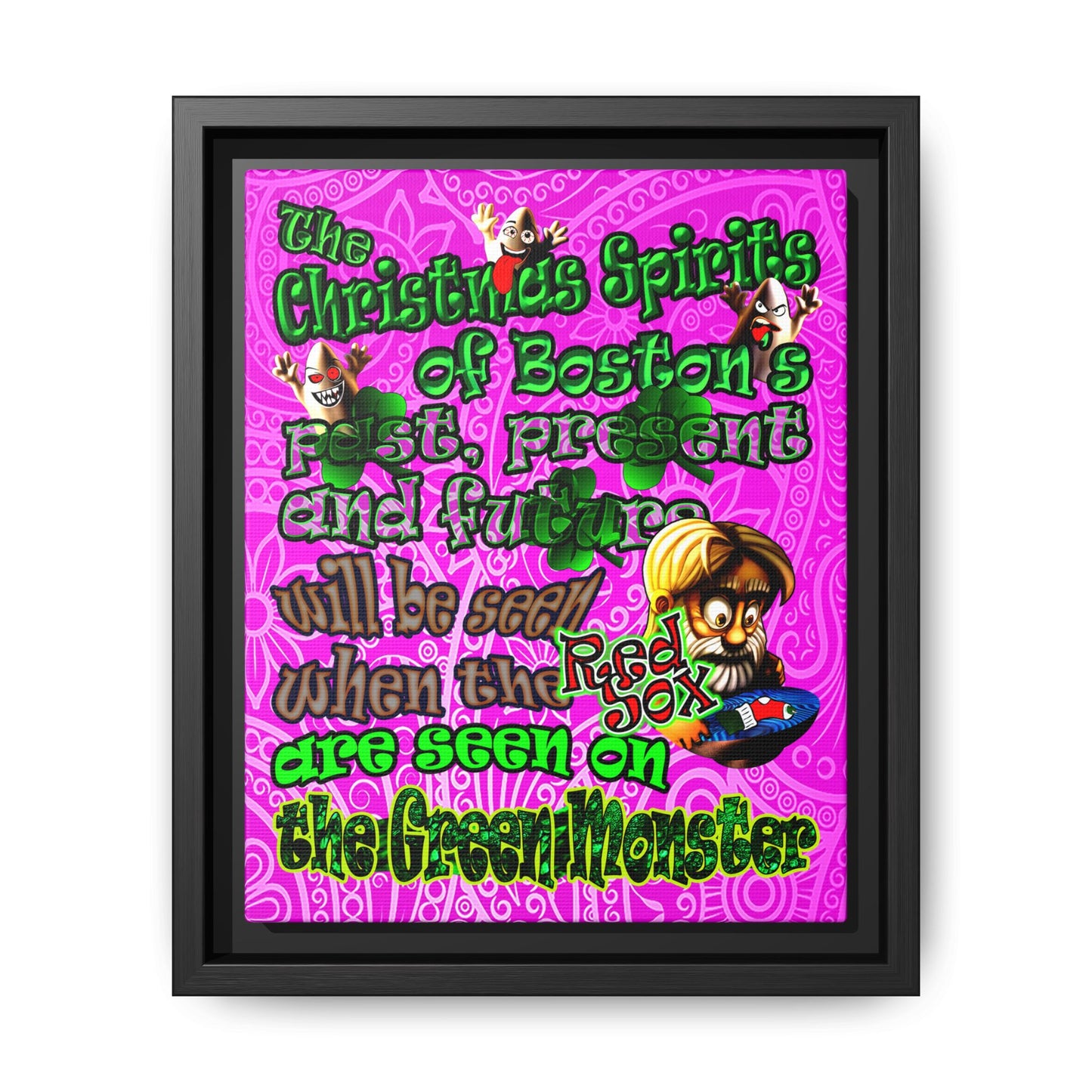 christmas spirits of boston - framed canvas art (pink swirl)