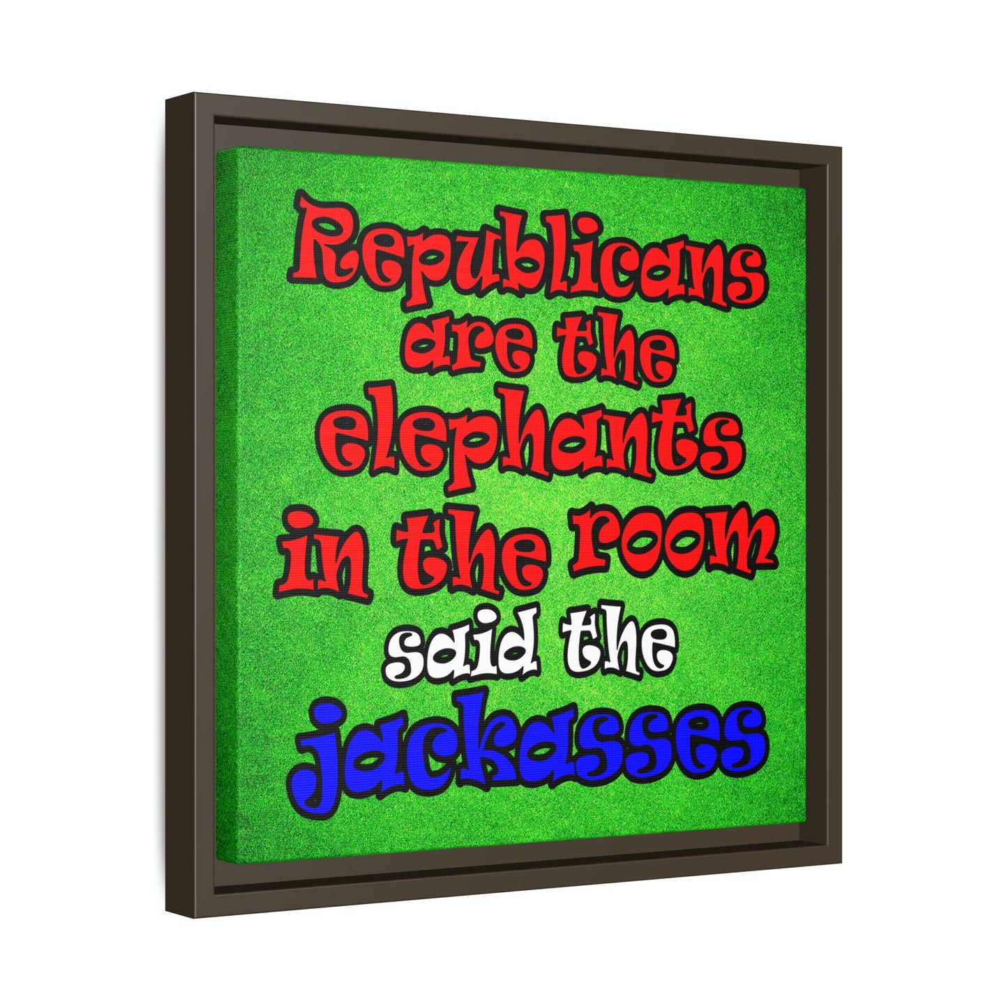 donkeys and elephants - framed canvas art (green turf)